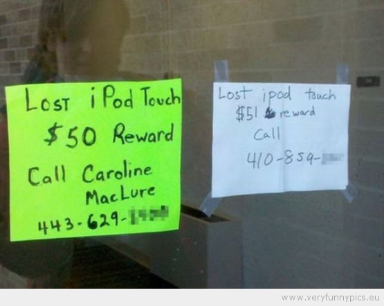 Funny Picture - Lost ipod touch reward