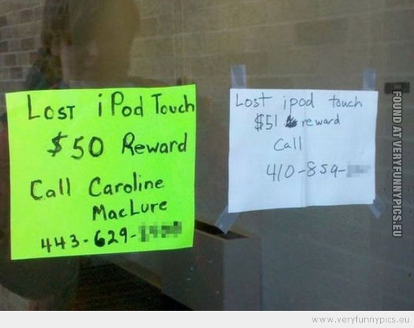 Funny Picture - Lost ipod touch reward