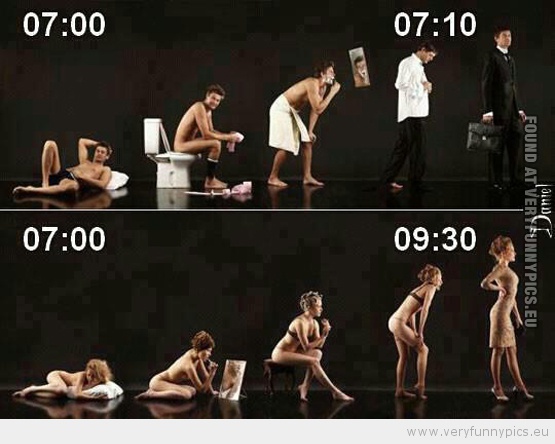 Funny Picture - Men VS Women in the morning