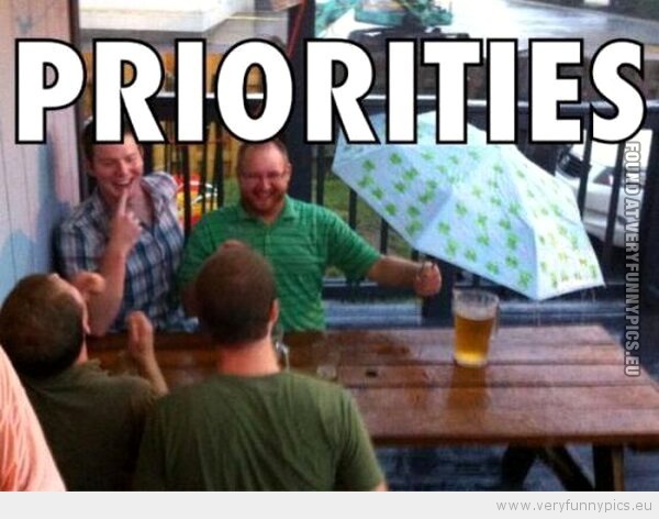Funny Picture - Priorities umbrella for the beer