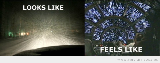 Funny Picture - Snowing on the road feels like star wars