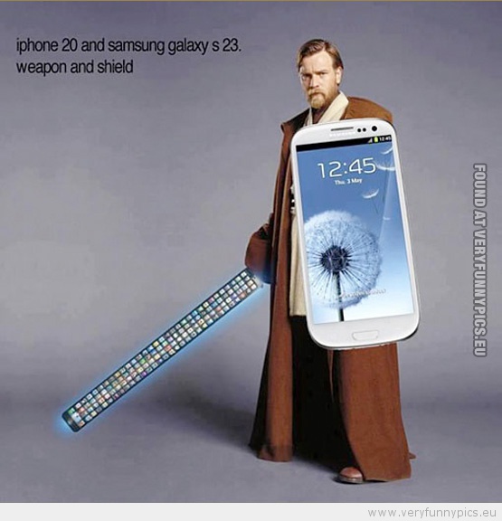 Funny Picture - Iphone 20 and samsung galaxy s 23 weapon and shield