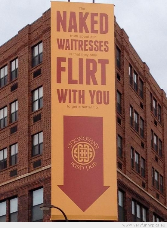 Funny Picture - Sign our naked waitresses flirt with you