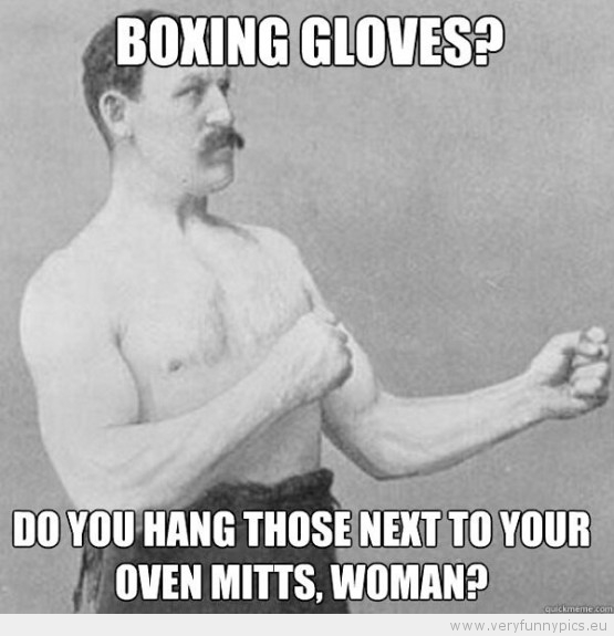 Funny Picture - Boxing gloves? Do you hang those next to your oven mitts, woman?
