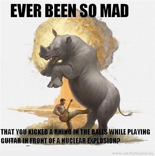 Funny Picture - Ever been so mad that you kicked a rhino in the balls while playing guitar in front of a nuclear explosion