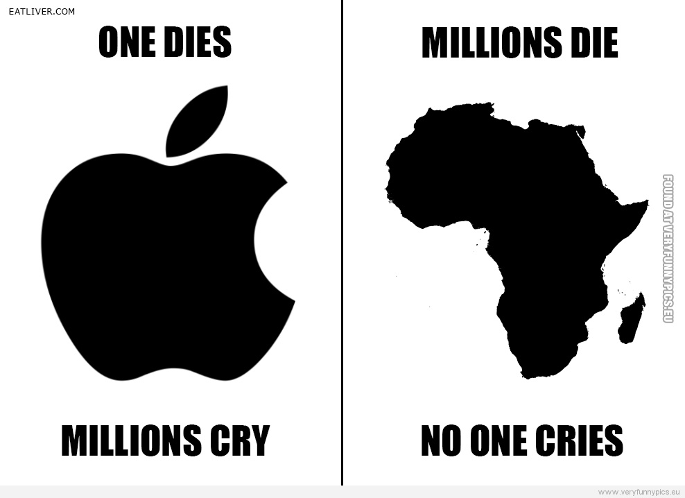 Funny Picture - Apple-One dies, millions cry - Africa-Millions die, no one cries
