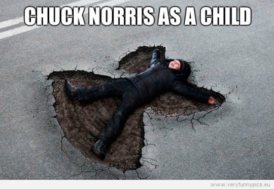 Funny Picture - Chuck Norris as a child - Snow angels in asphalt