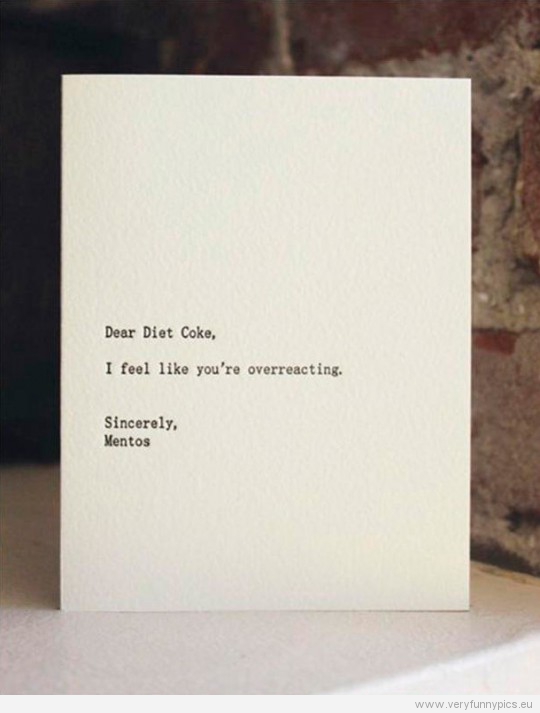 Funny Picture - Dear diet coke - Fun letterpress card