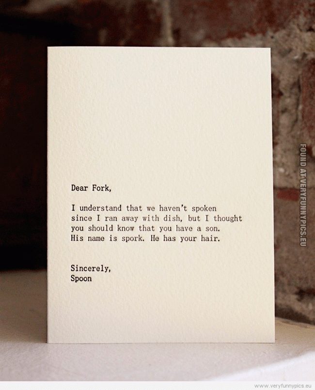 Funny Picture - Dear fork - Fun letterpress card