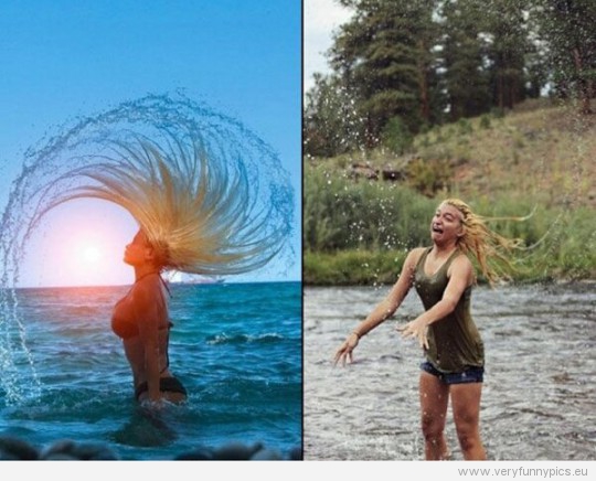 Funny Picture - Hair flip - Expectations VS Reality