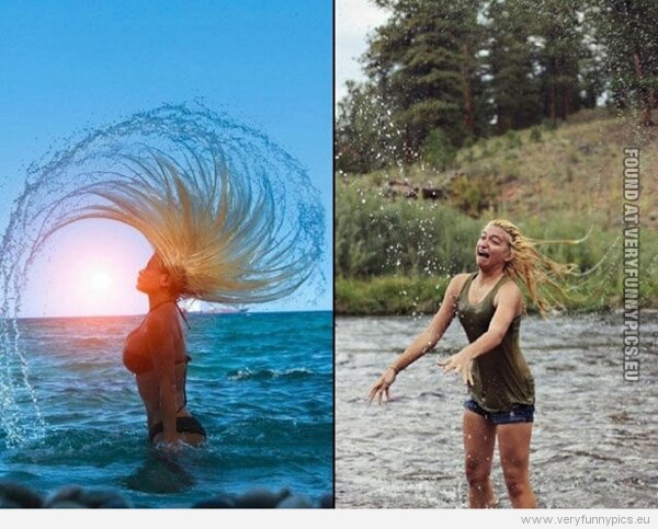 Funny Picture - Hair flip - Expectations VS Reality