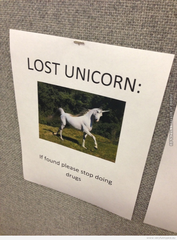 Funny Picture - Lost unicorn - If found please stop doing drugs