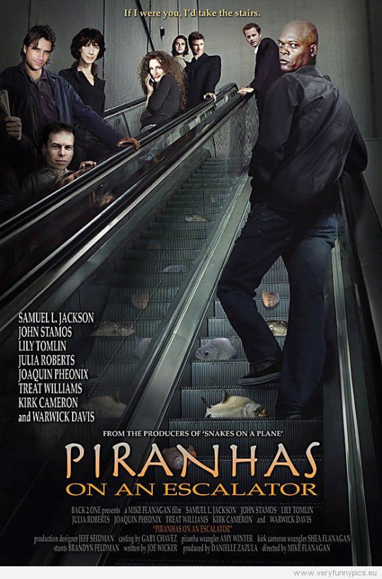 Funny Picture - Piranhas on an escalator - Snakes on a plane parody