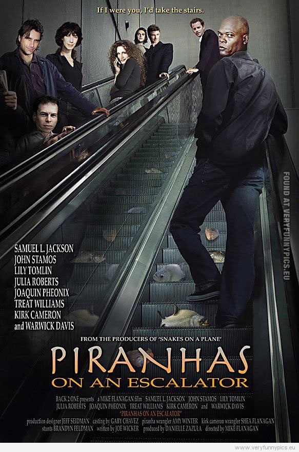 Funny Picture - Piranhas on an escalator - Snakes on a plane parody