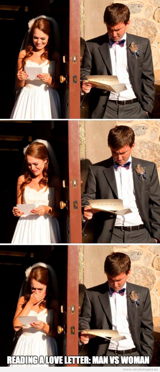 Funny Picture - Reading a love letter - Man VS Woman