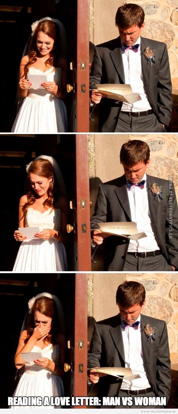 Funny Picture - Reading a love letter - Man VS Woman