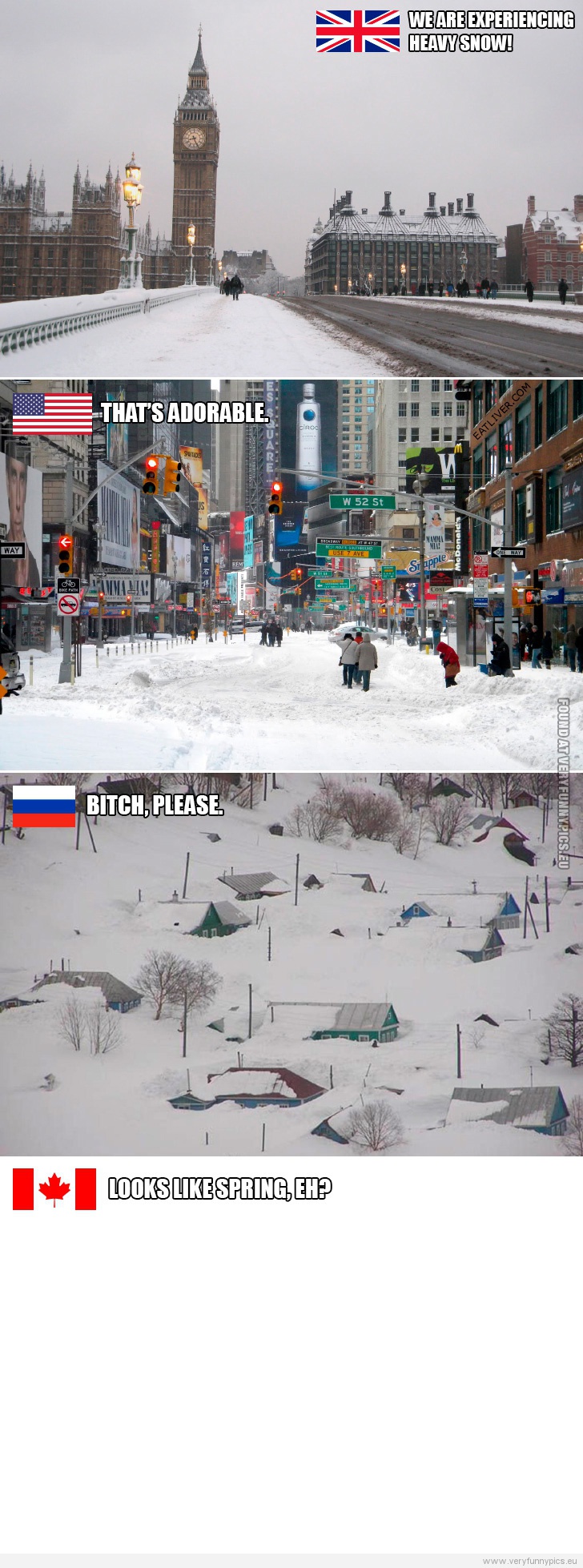 Funny Picture - Snow in England, USA and Canada