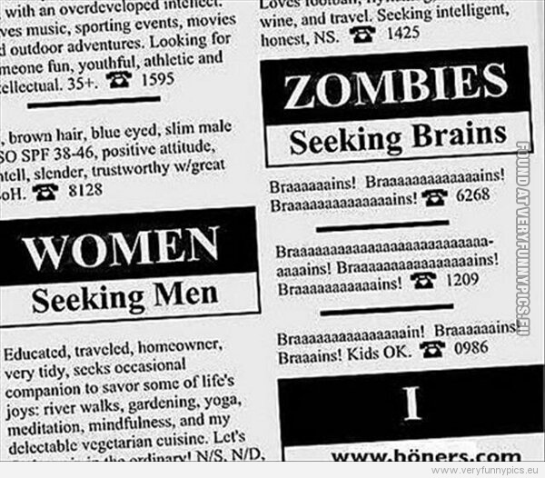 Funny Picture - Ad in the paper - Zombies seeking brains