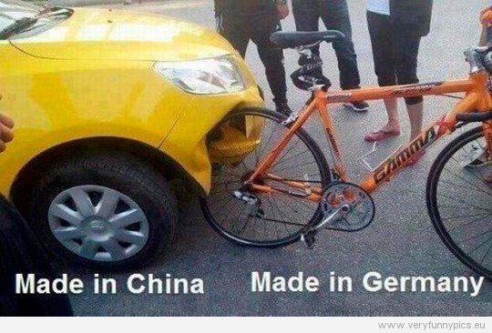 Funny Picture - China VS Germany - Car runs in to bicycle