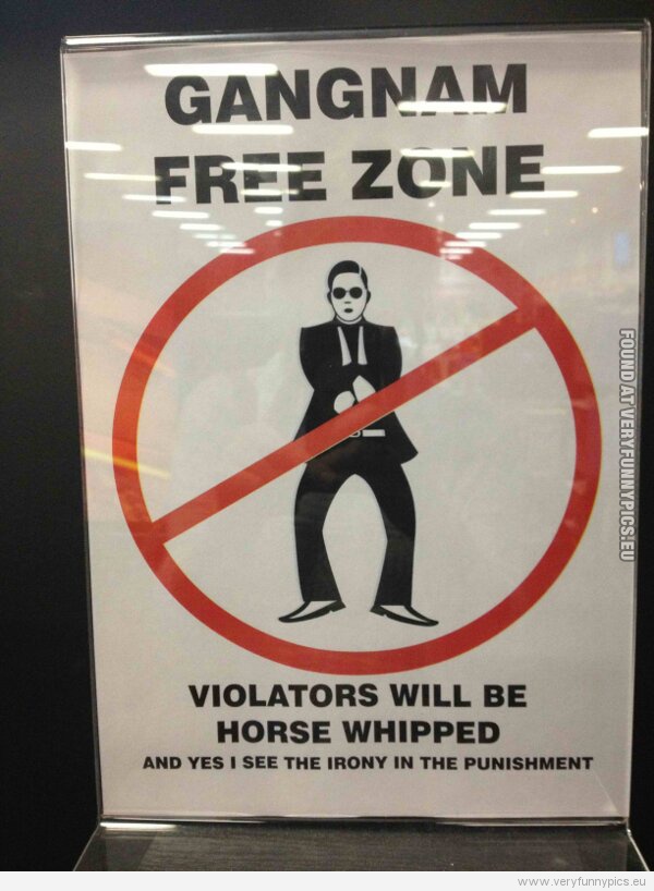 Funny Picture - Gangnam free zone - Violators will be horse whipped