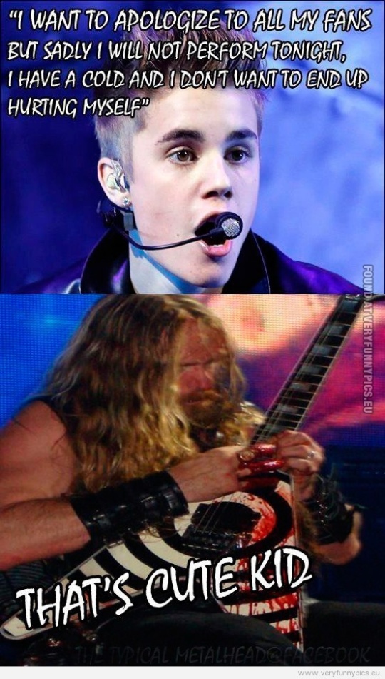 Funny Picture - I want to appologize to all my fans - Justin Bieber VS Bleeding rocker