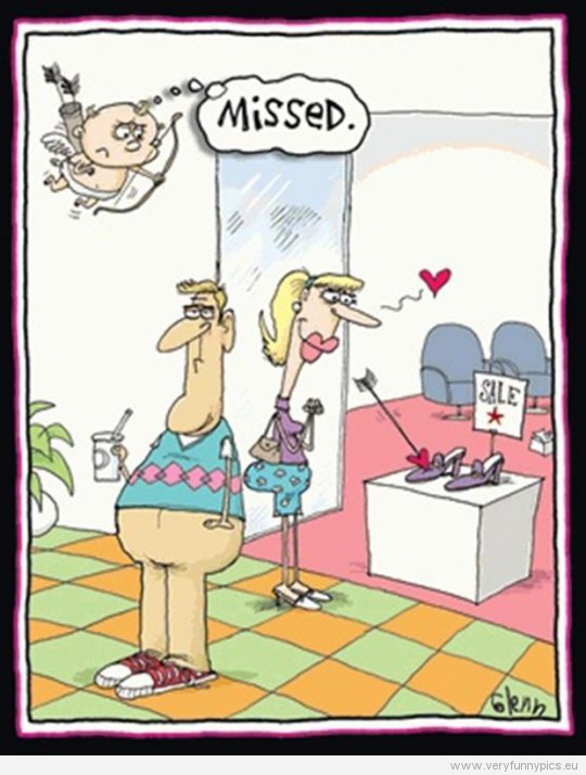 Funny Picture - Missed - Cupid misses guy, hits shoes