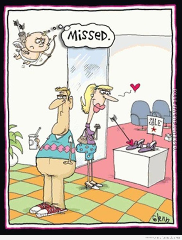 Funny Picture - Missed - Cupid misses guy, hits shoes