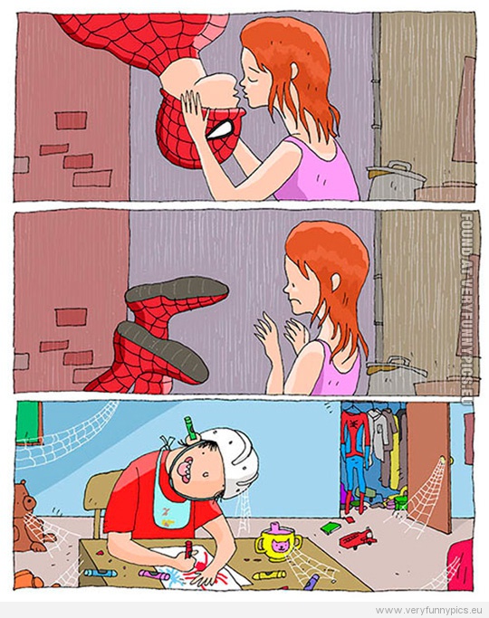 Funny Picture - Spiderman gets hurt kissing his girl upside down