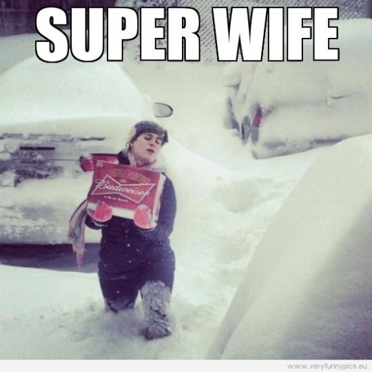 Funny Picture - Super wife - Bringing budweiser in deep snow