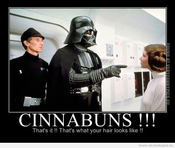 Funny Pictures - Cinnabuns! That's it! That's wat your hair look like! Darth Vader and Leia