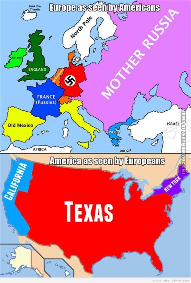 Funny Pictures - Europe as seen by Americans VS America as seen by europeans