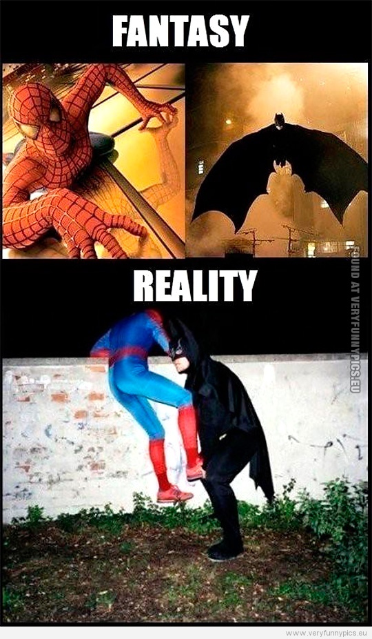 Funny Pictures - Spiderman and Batman - Fantasy VS Reality