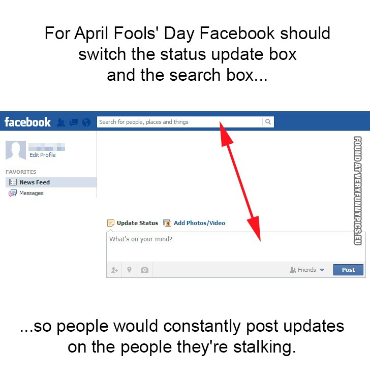 Funny Picture - Facebook should switch the status update box and the search box