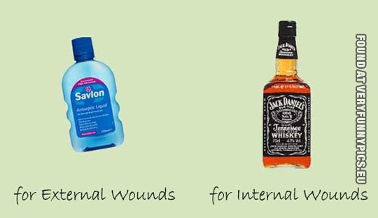 Funny Picture - For external wounds VS For internal wounds - Jack Daniels