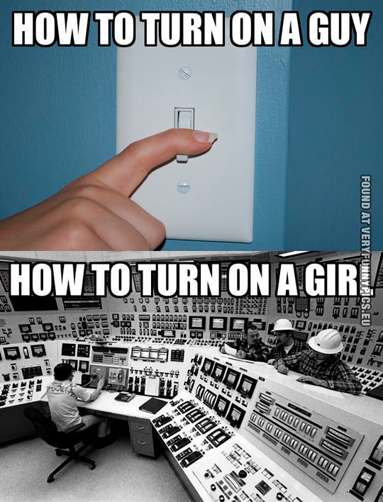 Funny Picture - How to turn on a guy VS how to turn on a girl
