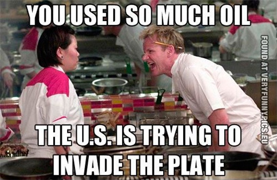 Funny Pictures - Gordon Ramsay - You used so much oil the U.S. is trying to invade the plate