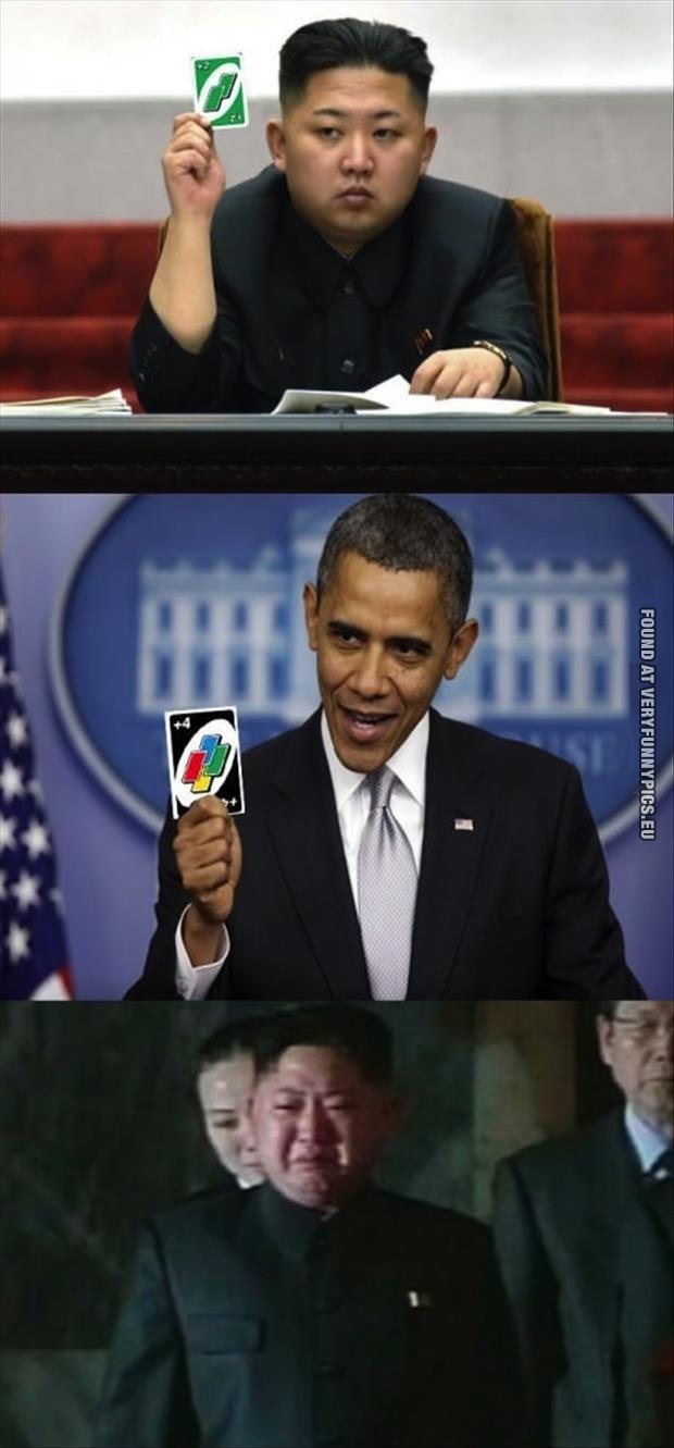 Funny Pictures - Kim Jong Un plays Uno with Barack Obama