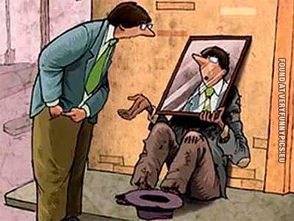 Funny Picture - Begging with a mirror - Cartoon