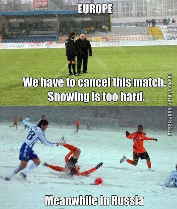funny picture europe vs russia football snow