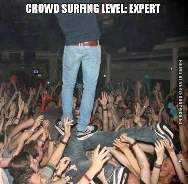 funny picture crowd surfing expert