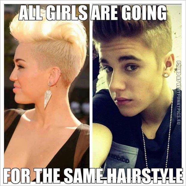 funny picture all girls are going for the same hairstyle