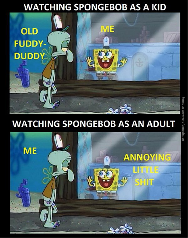 funny pics watching spongebob now and then