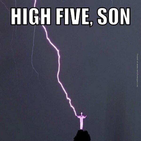 funny pics high five son god lightning