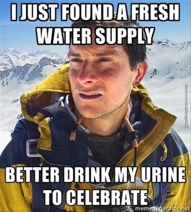 funny pictures bear grylls celebrate finding water