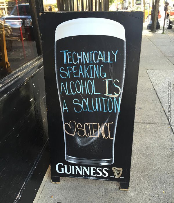 funny pictures alcohol is a solution bar sign