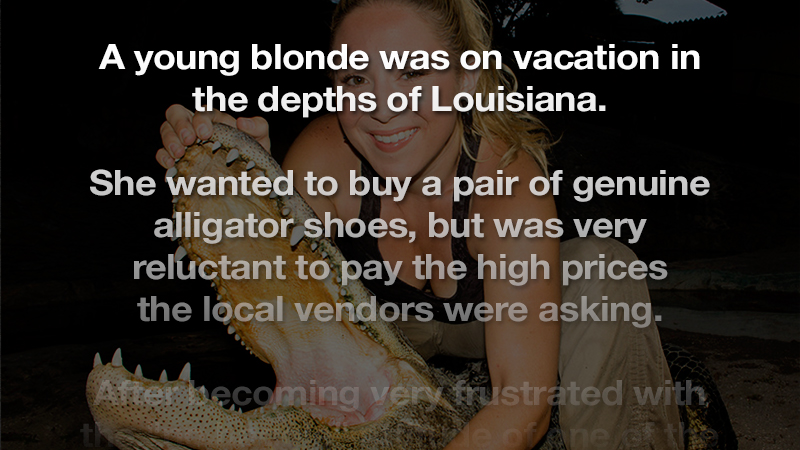 A young girl wanted to buy alligator shoes