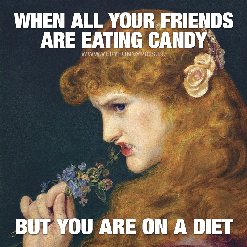 Angry woman eating flowers - When all your friends are eating candy but you are on a diet