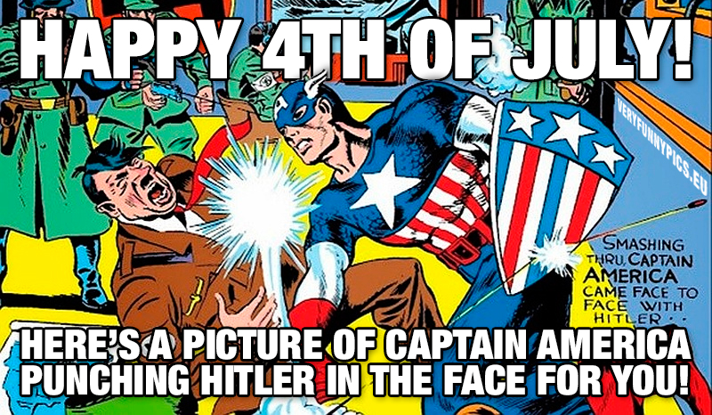 Cartoon strip with Captain America punching Hitler in the face