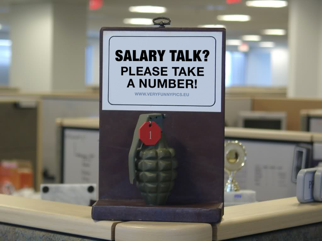 Grenade with a number on the pin - Salary talk? Please take a number!
