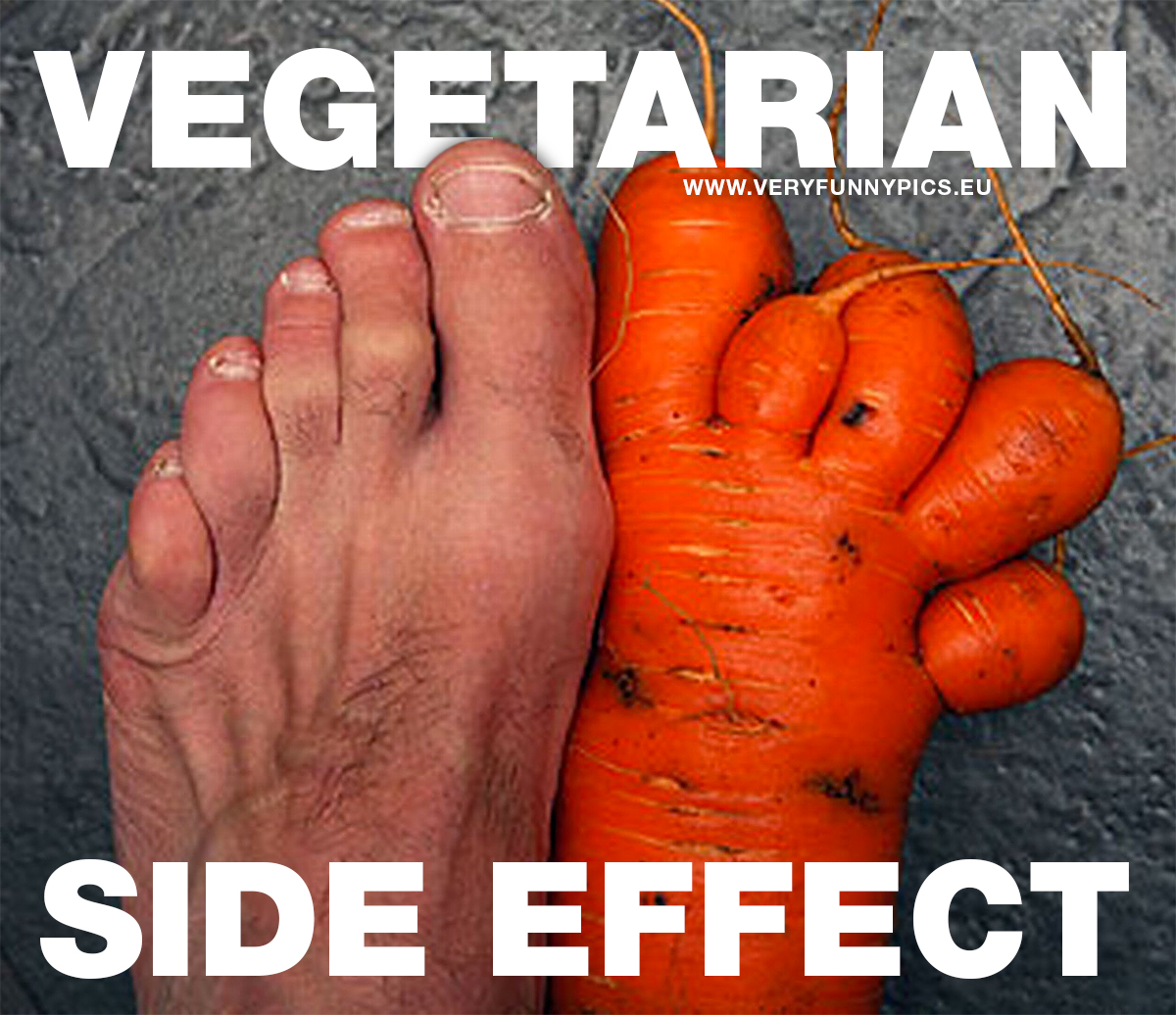 A foot and a carrot that looks like a foot - Vegetarian side effect
